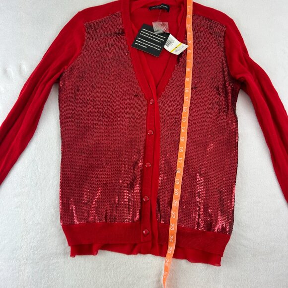 Jones New York cardigan sweater size M sequined button v neck Red Color NWT - Picture 2 of 6